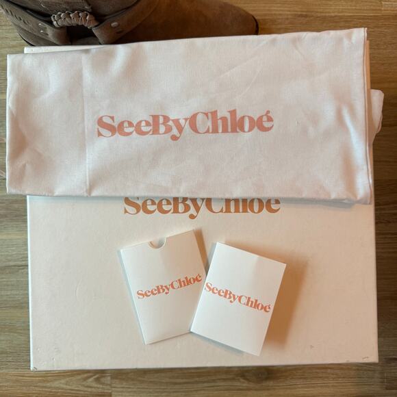 See by Chloé Ankle Boots Taupe Suede Western Luxury Block Heel Size 36 6 NIB - Picture 4 of 9